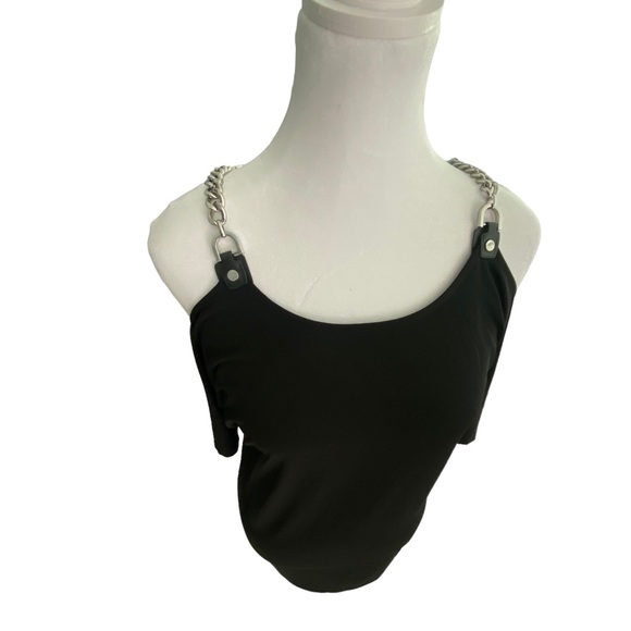 Michael Kors Chain Straps Cold Shoulder Shirt Dress Black Size Petite Small midi - Picture 6 of 15